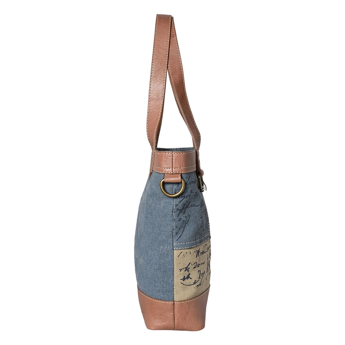 Vintage Script Shoulder Bag – Dusty Blue Up-Cycled Canvas