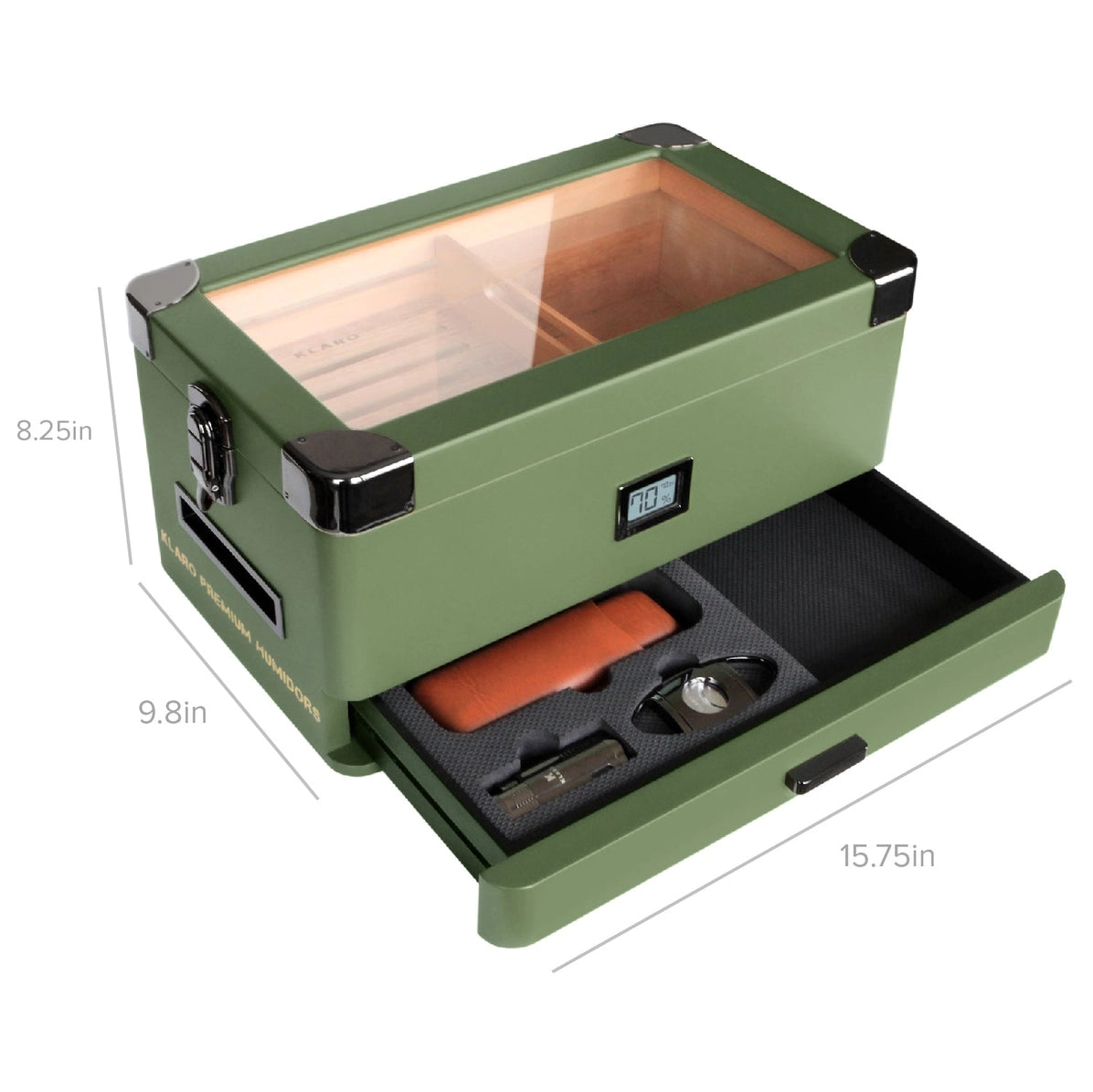 Glass Top Humidor - Olive Green