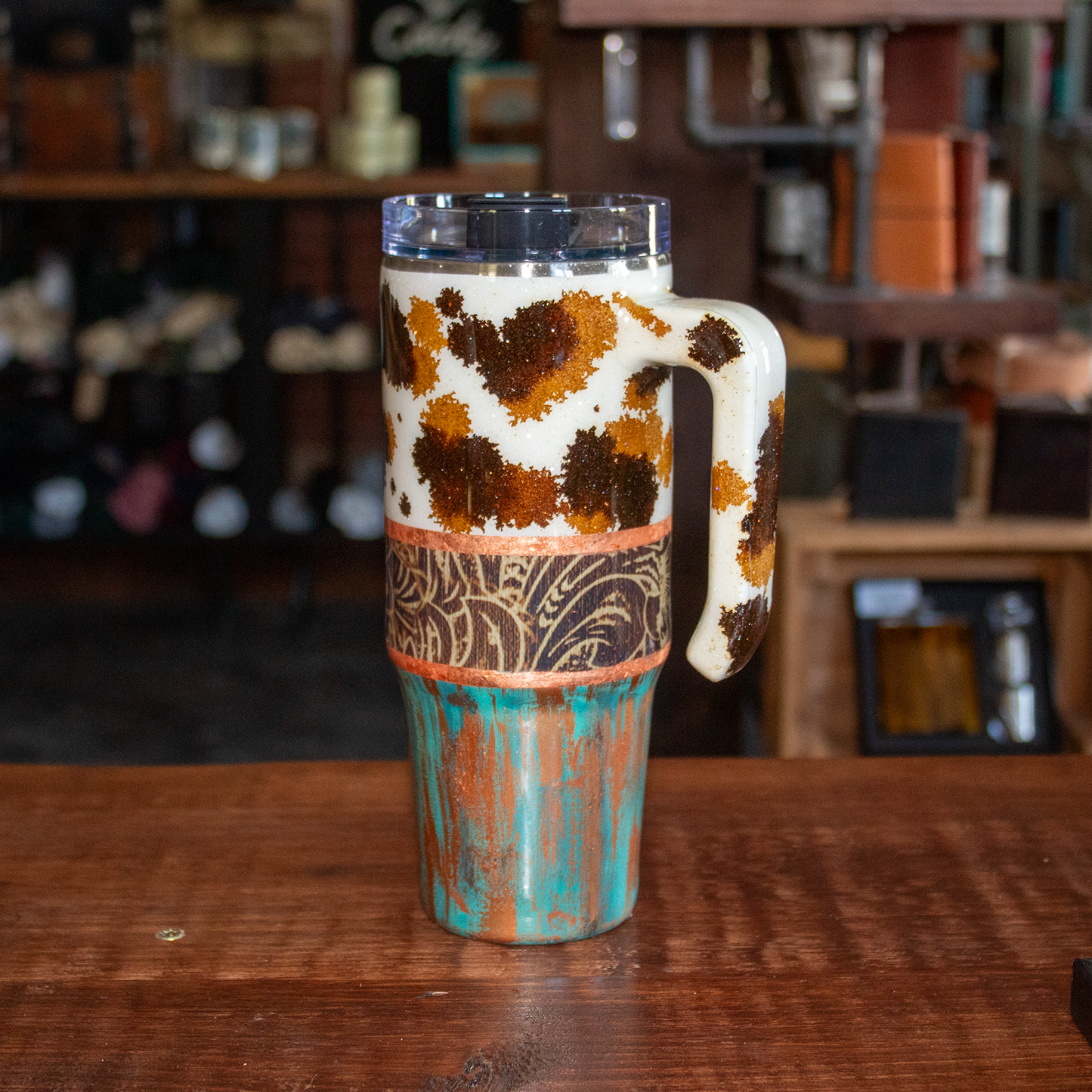 30 Oz Cow and Leather Print w/ Handle