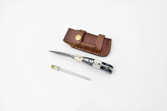 TKC-TF-052 - Black Diamond Wood and Stag Horn Folding Blade
