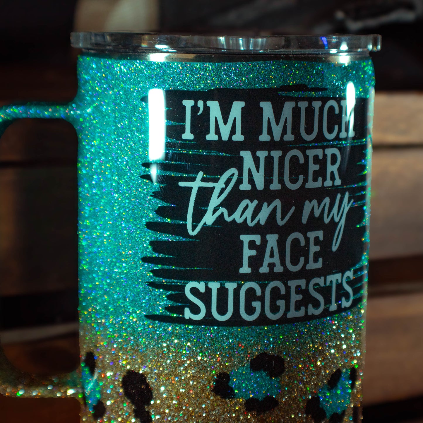 24Oz I'm Much Nicer Teal Leopard w/ Handle