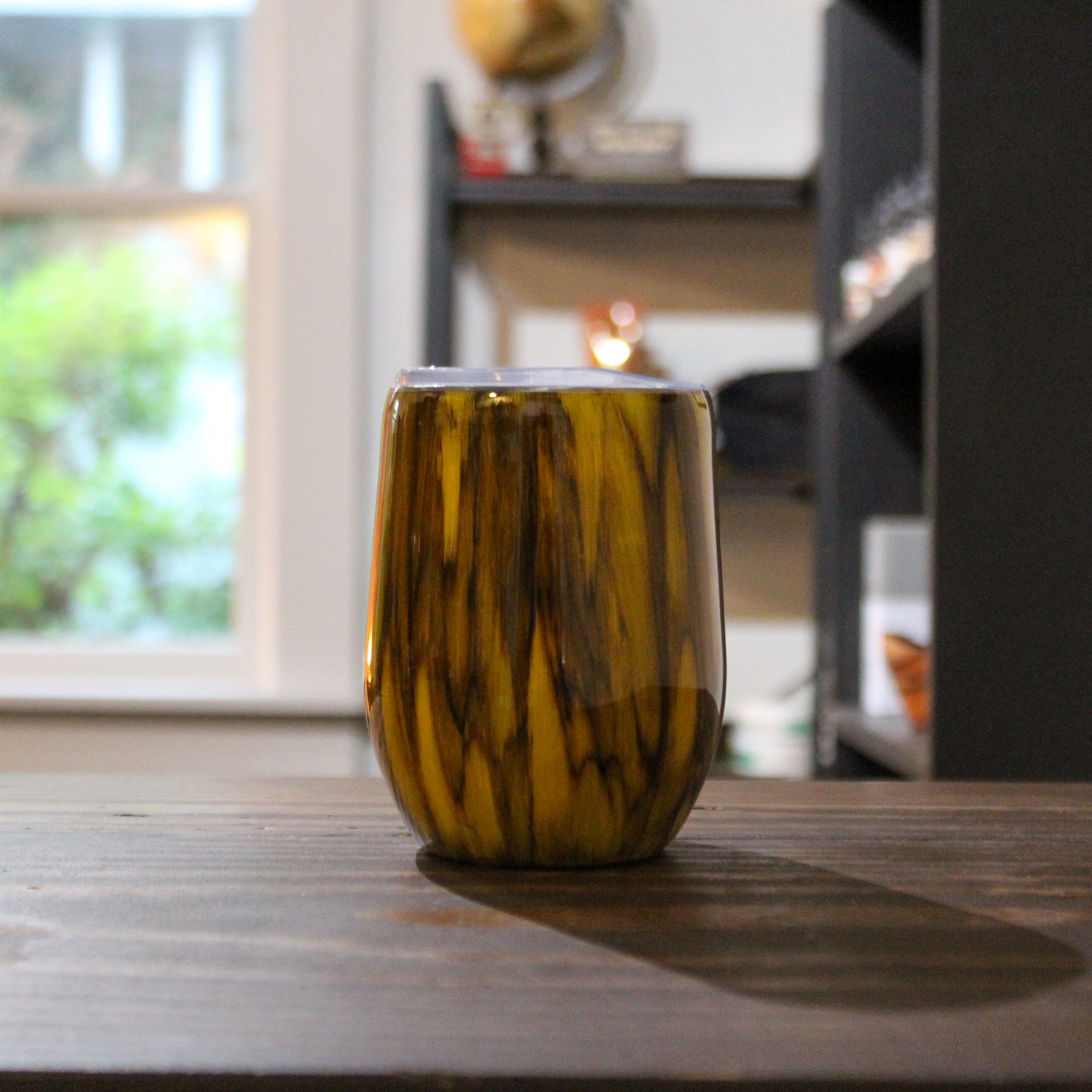 LLB-008 Wood Grain 12oz Stemless Wine Glass – Epoxy Stainless Steel Tumbler