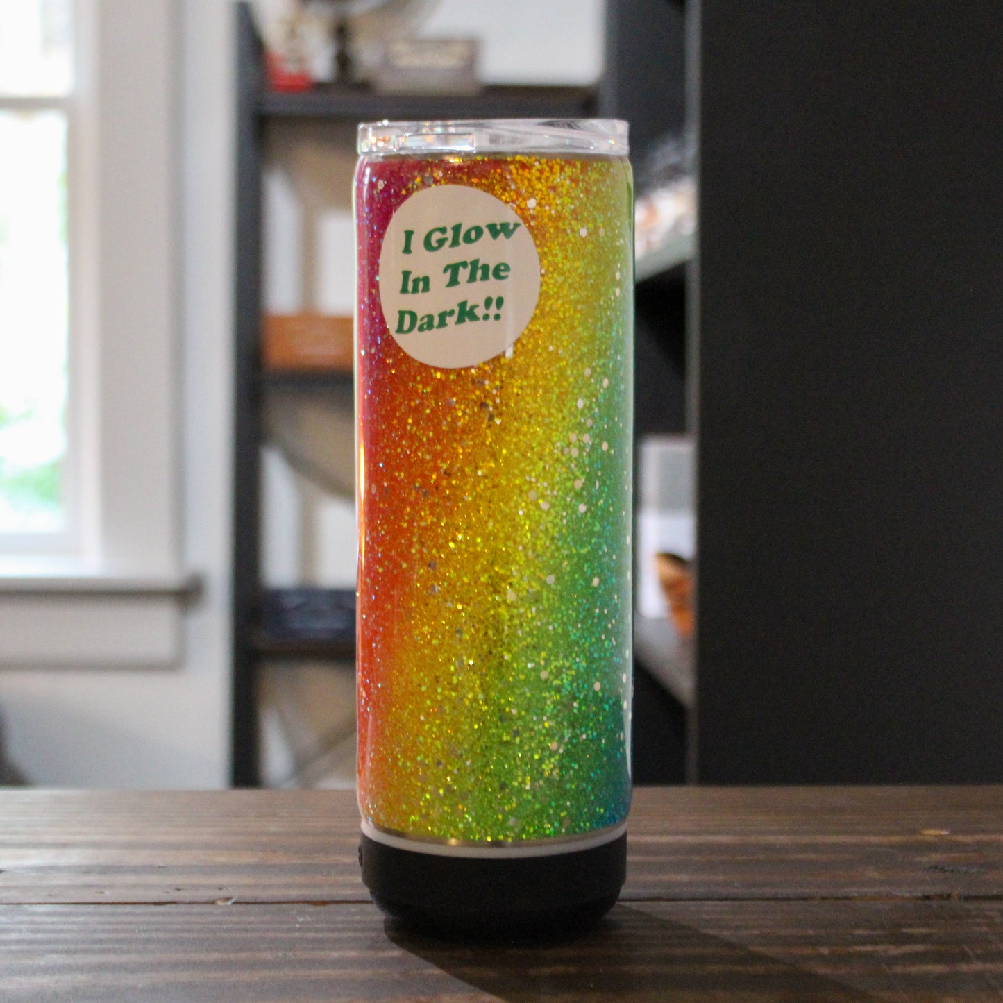 LLB-013 Glow & Groove 20oz Tumbler – Glow in the Dark Rainbow Glitter Epoxy