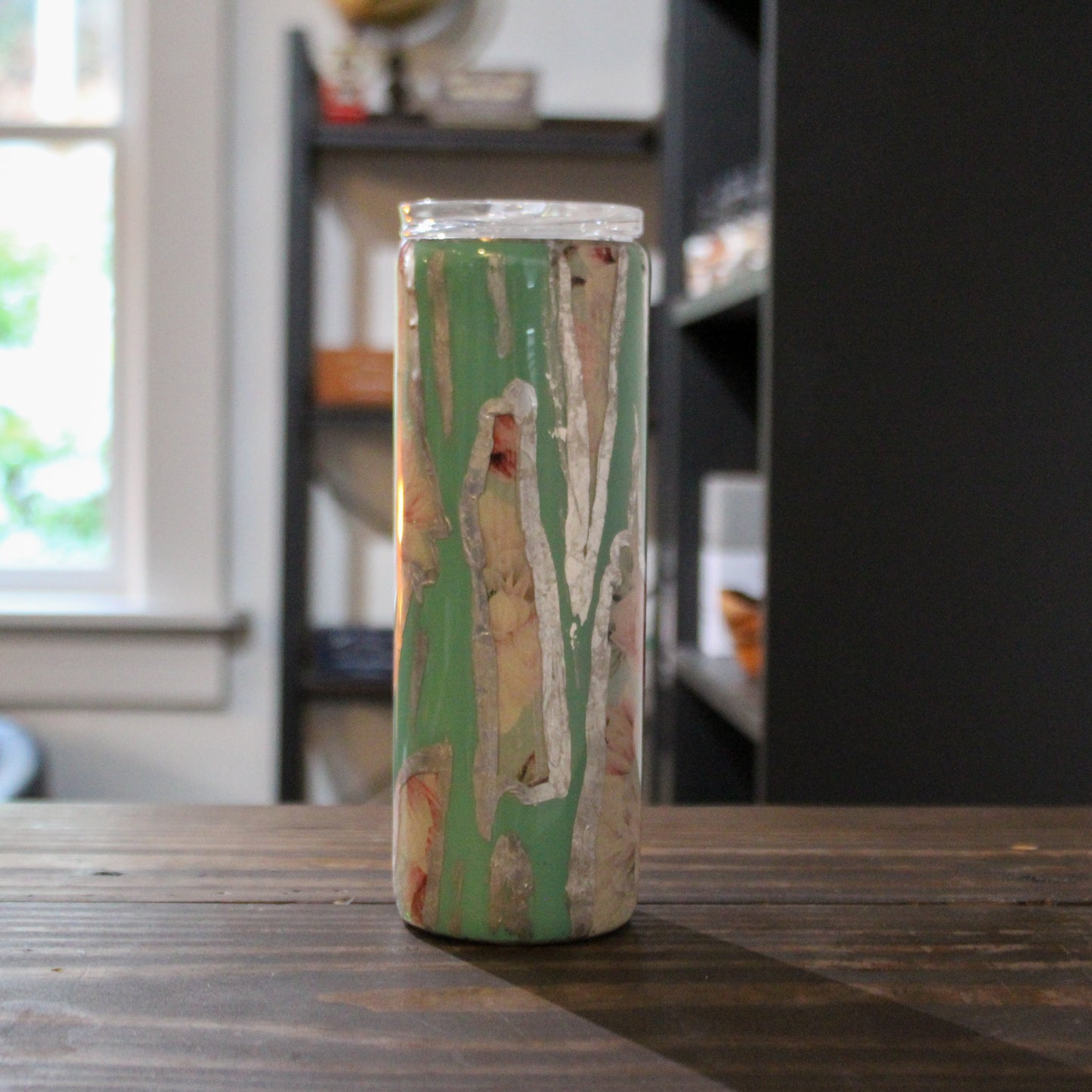 LLB-016 20oz Slim Teal Floral Peek-A-Boo Tumbler