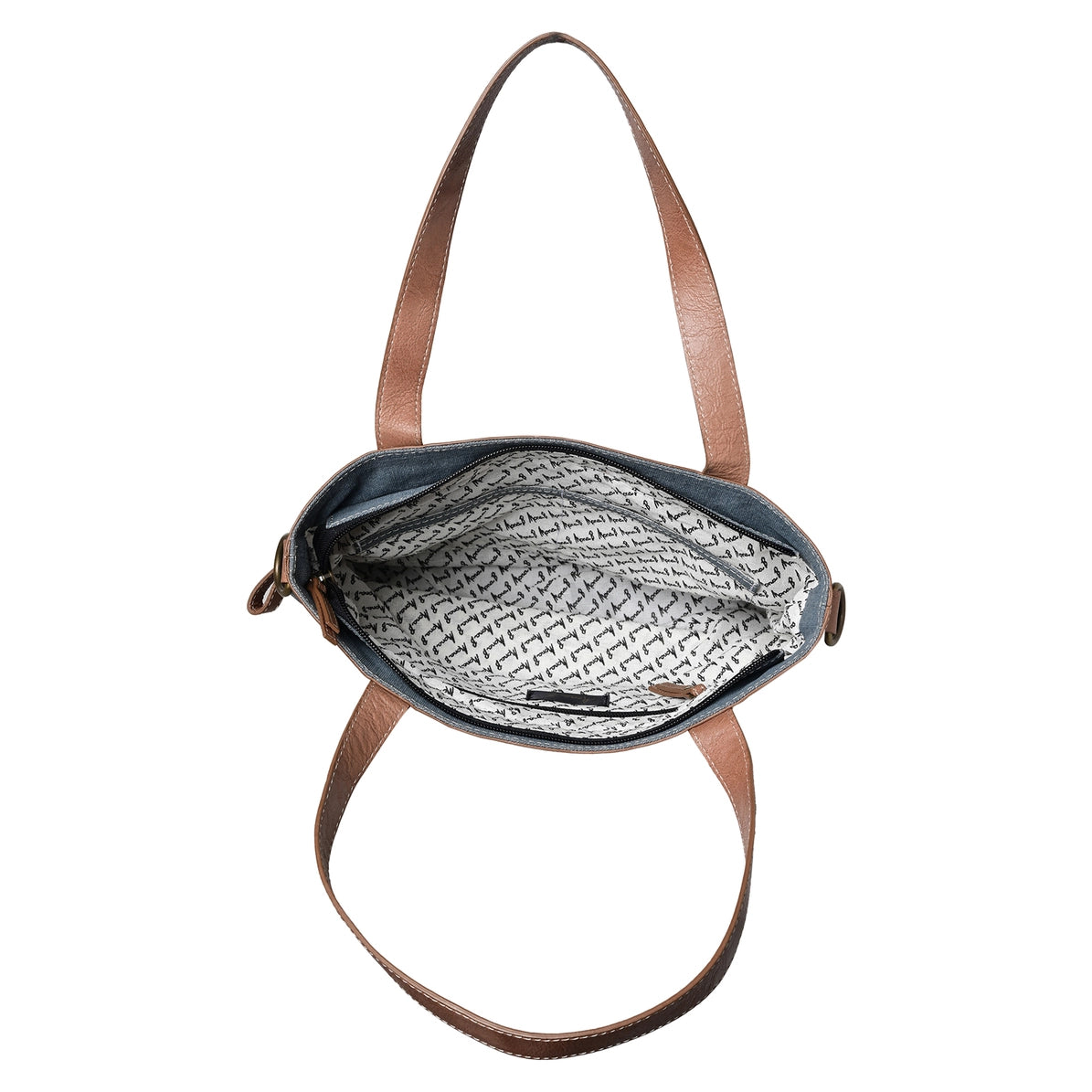 Vintage Script Shoulder Bag – Dusty Blue Up-Cycled Canvas
