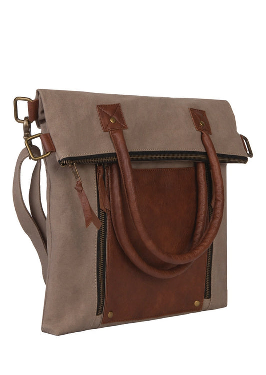 Fold Over Convertible Tote – Stone Up-Cycled Canvas