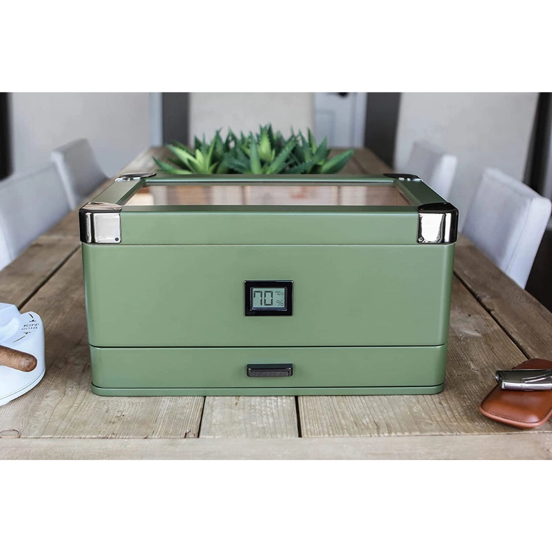 Glass Top Humidor - Olive Green