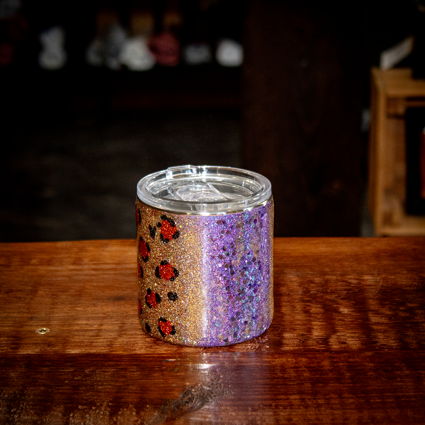 10 Oz Leopard + Purple Whiskey Tumbler