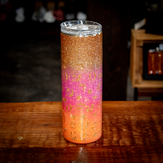 20 Oz Gold, Pink + Orange Leopard