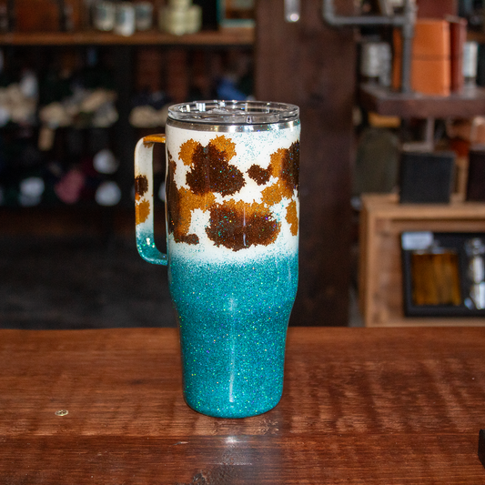 24 Oz Cow Print w/ Teal Split