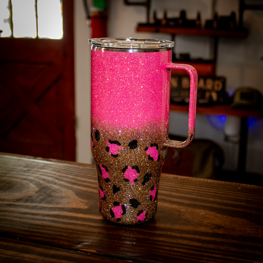 24Oz Pink Leopard Split w/ Handle