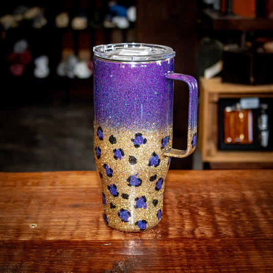 24 Oz Purple Leopard Split w/ Handle