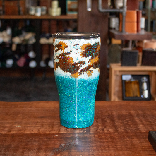 30 Oz Glitter Cow Print w/ Teal