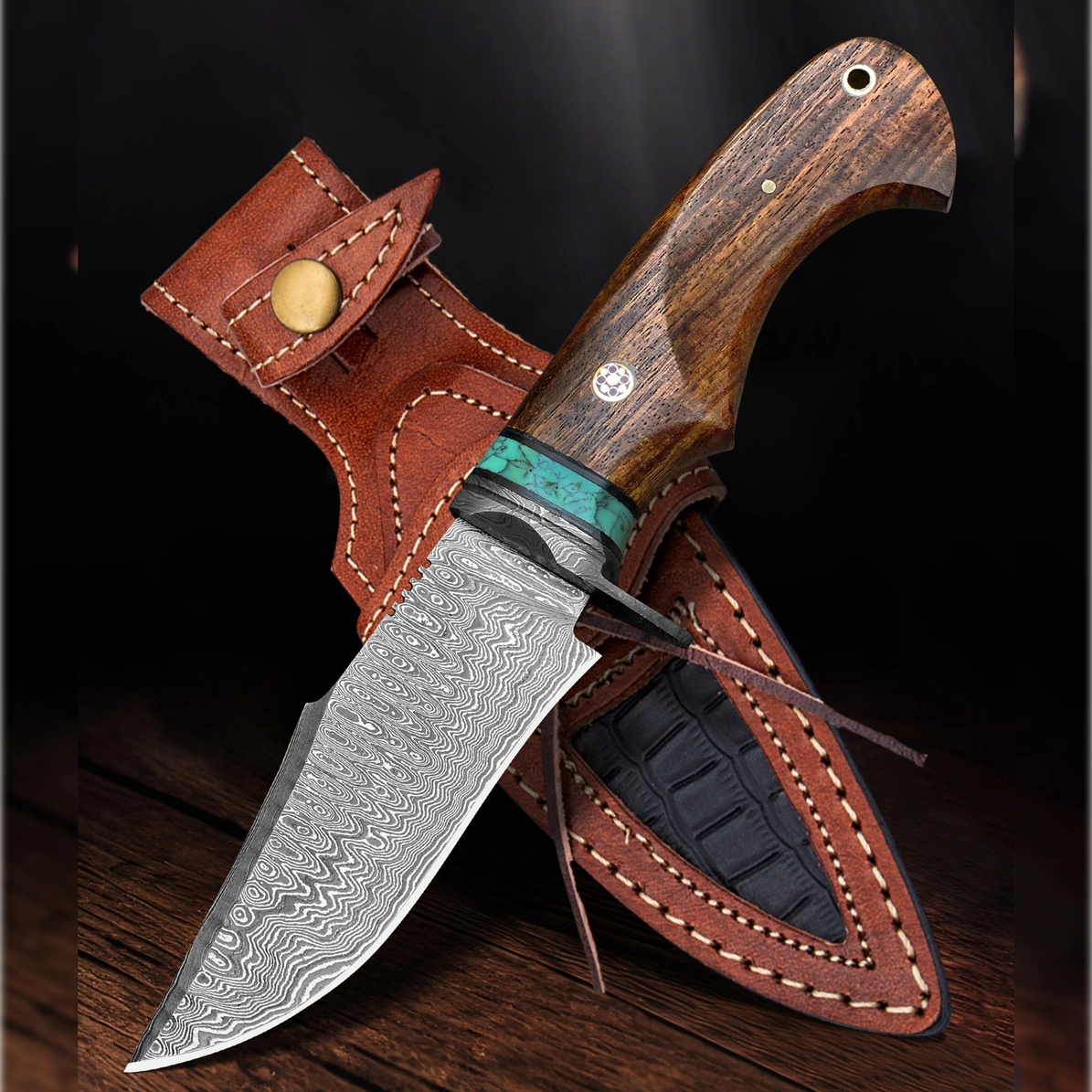 Ladder Pattern Damascus Hunting Knife – 300 Layers of Forged Steel