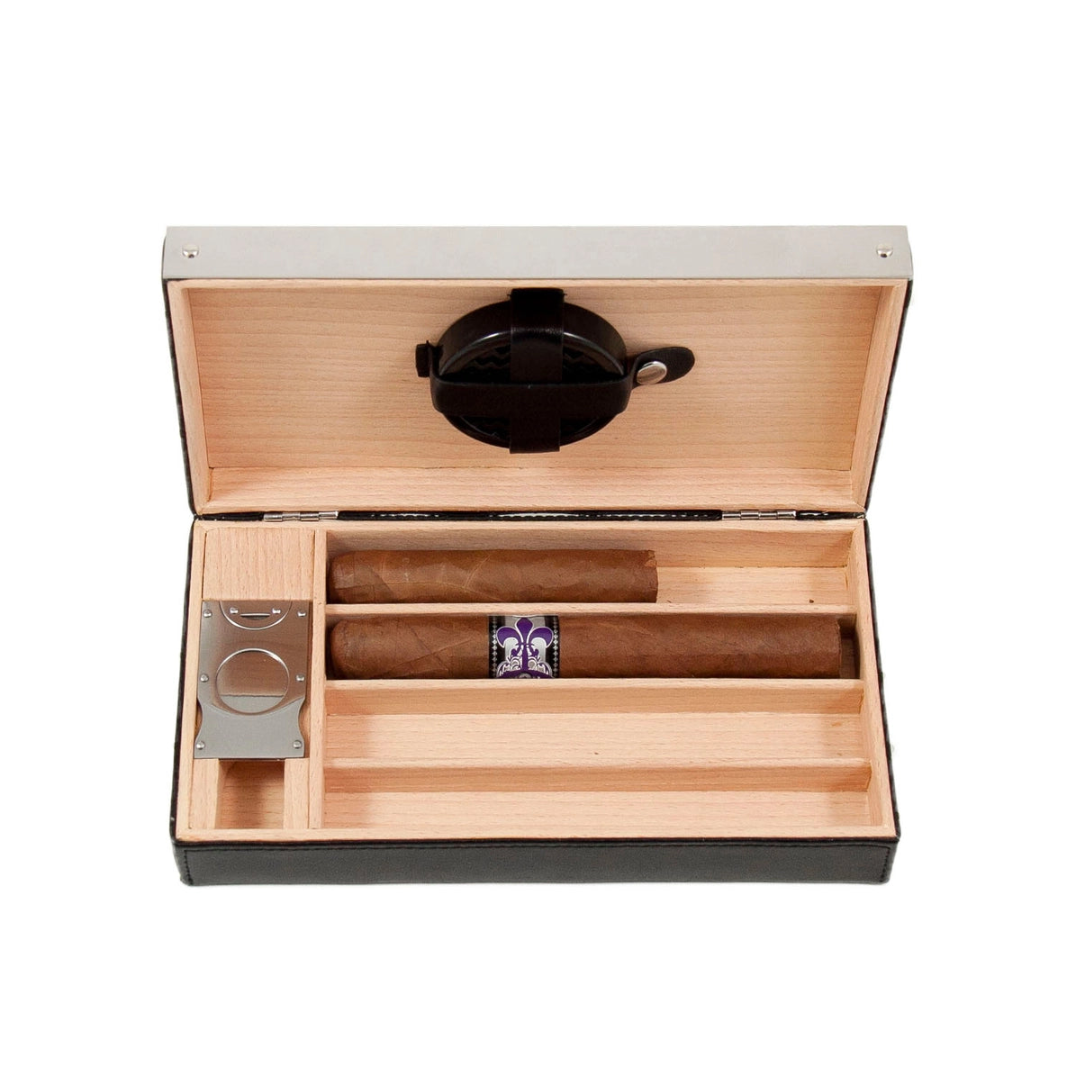 4 Cigar Black Leather Humidor