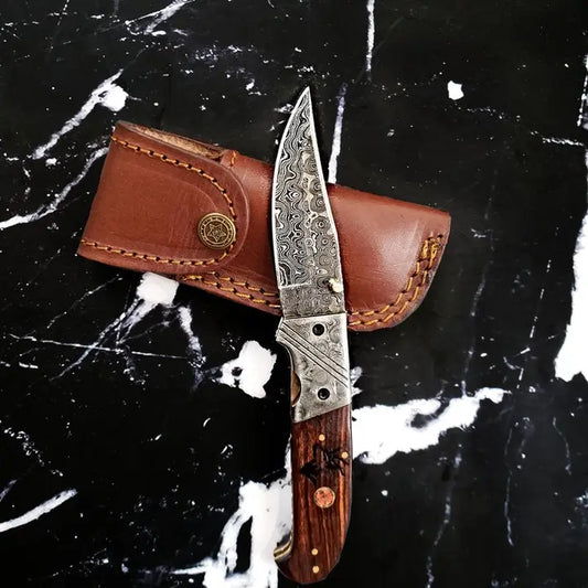 TKC-TF-001X - Titan Classico Raindrop Damascus Folding Blade EDC Buck Engraved