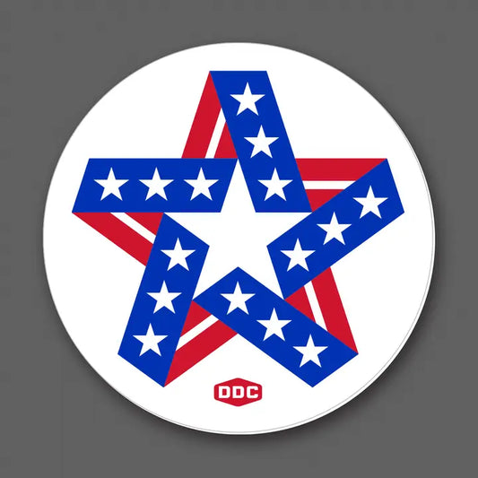 Draplin Design Company Patriotic Star decal with red white and blue star design on white background