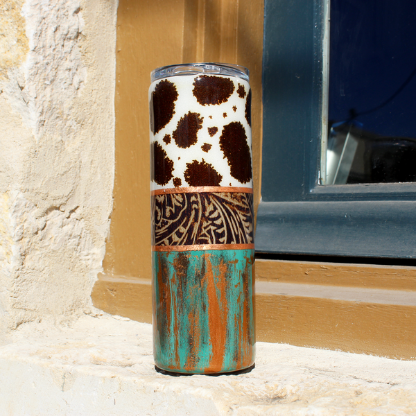 Glitter Cow Print w/ Leather and Patina Tumblers