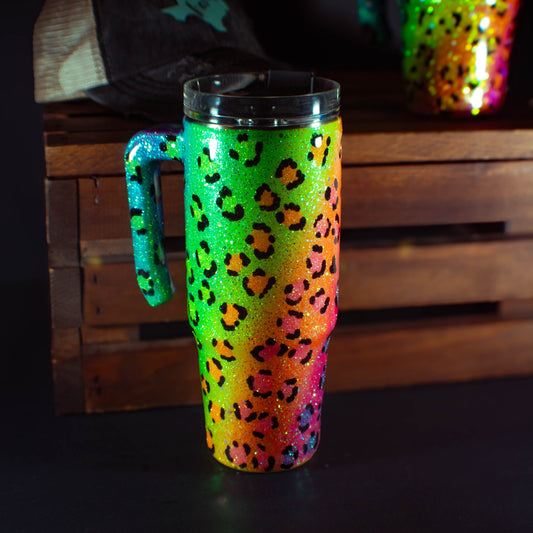 30 Oz Rainbow Leopard w/ Handle