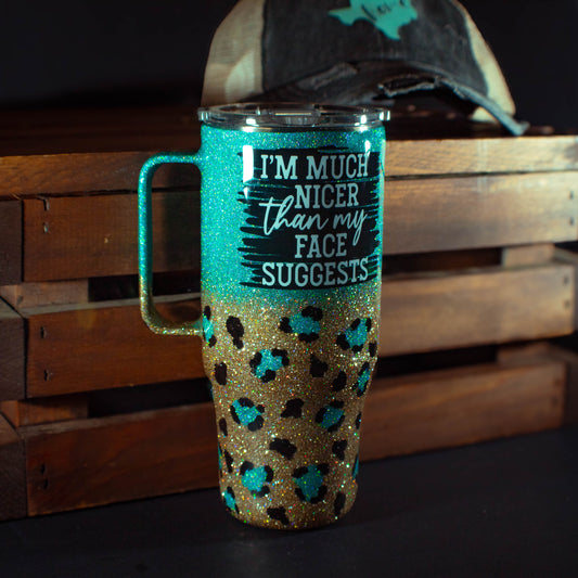 24Oz I'm Much Nicer Teal Leopard w/ Handle