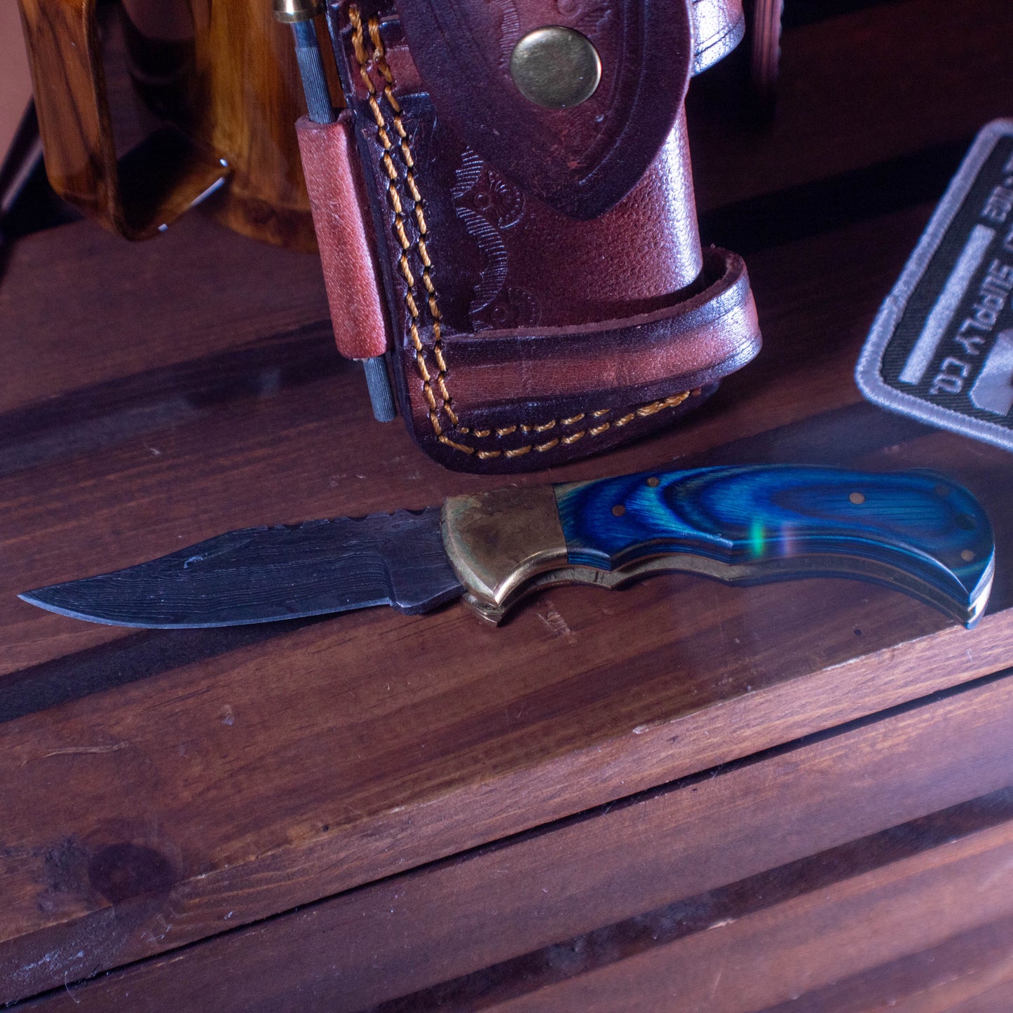 Blue Diamond Wood Folding Knife