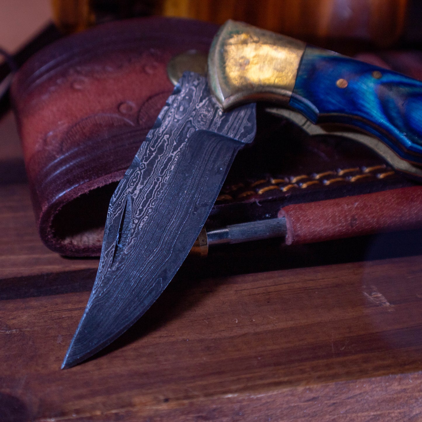 Blue Diamond Wood Folding Knife