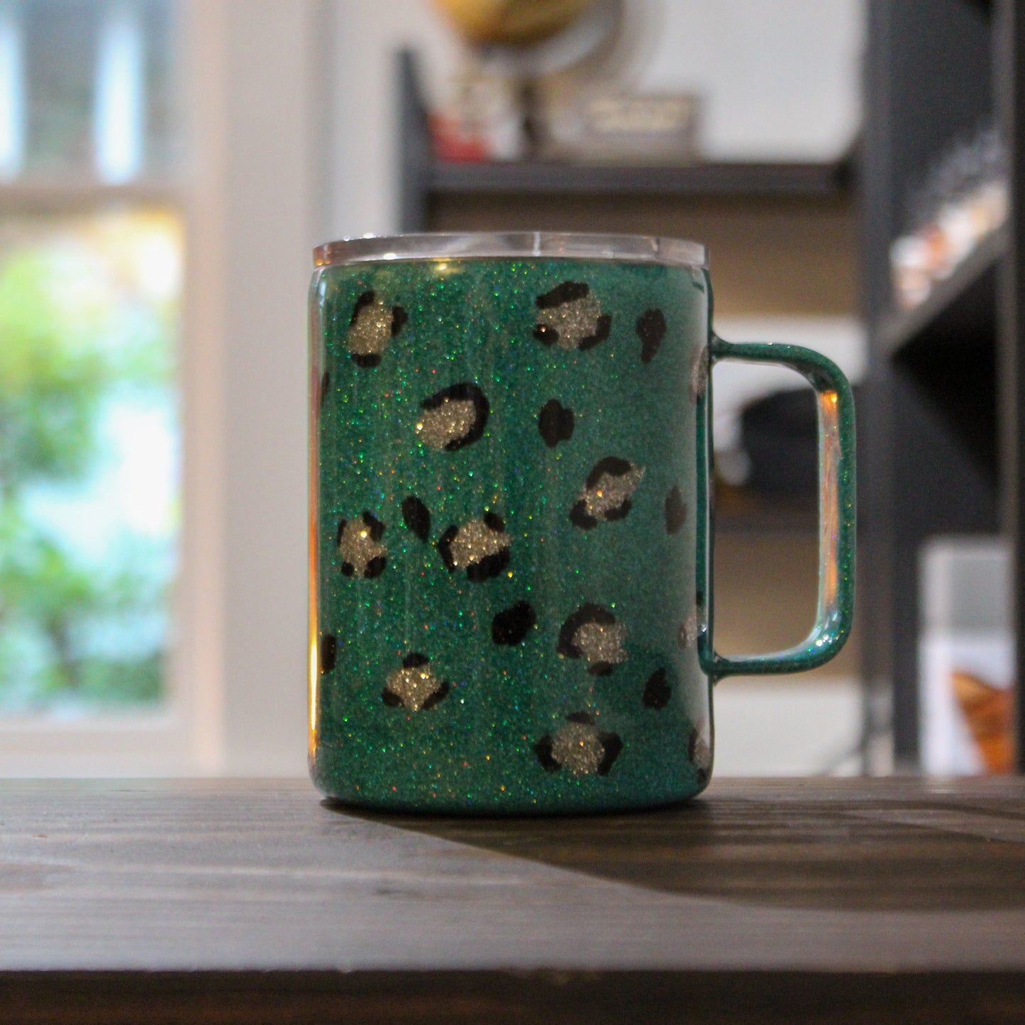 LLB-006 Teal Leopard Glitter 10oz Coffee Cup – Epoxy Stainless Steel Tumbler