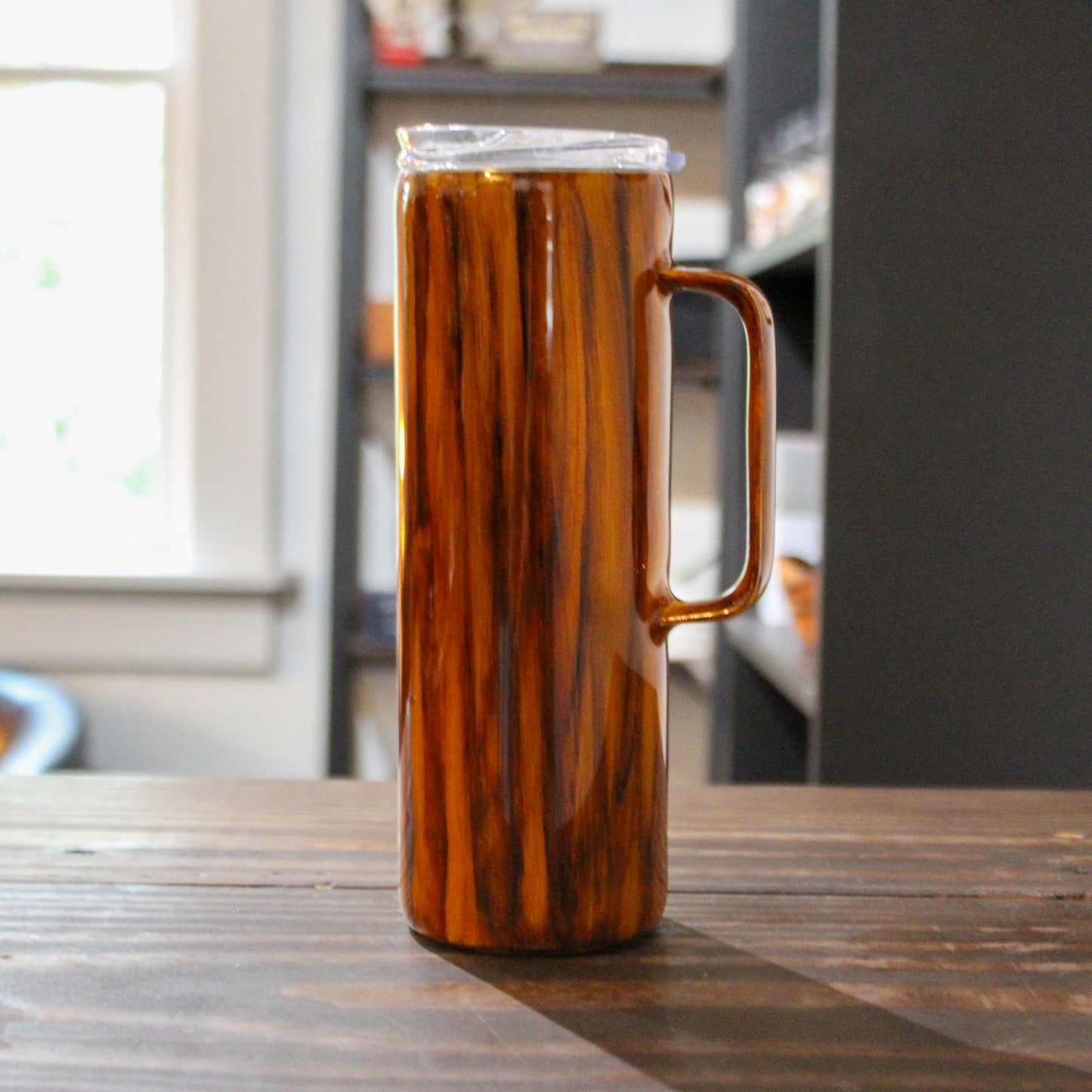 LLB-012 Wood Grain 20oz Slim Tumbler with Handle – Hand-Painted Epoxy Stainless Steel