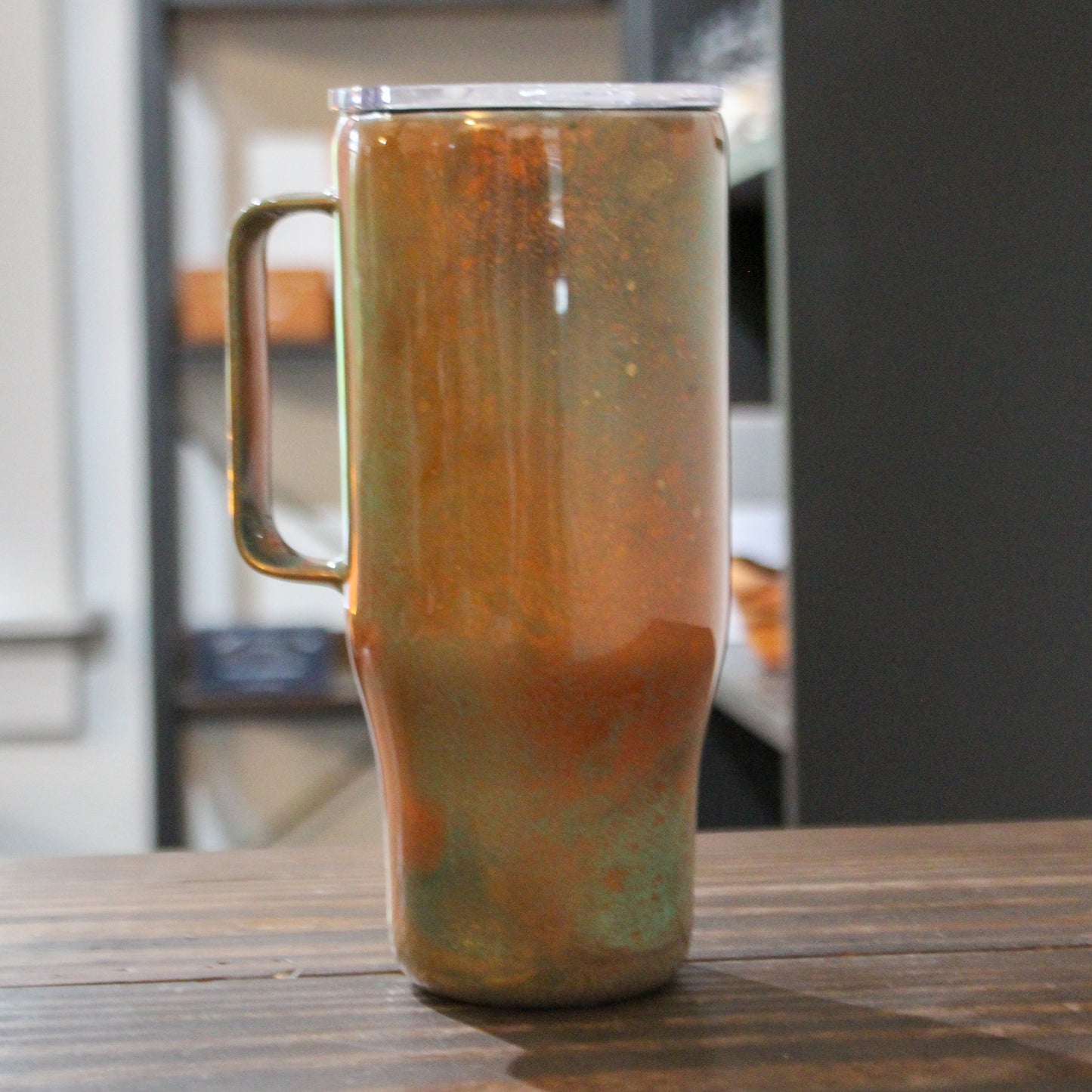 LLB-025 24oz Rustic Patina Curved Tumbler w/ Handle