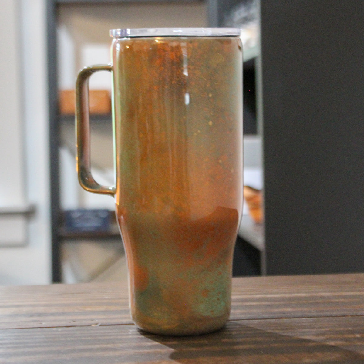 LLB-025 24oz Rustic Patina Curved Tumbler w/ Handle