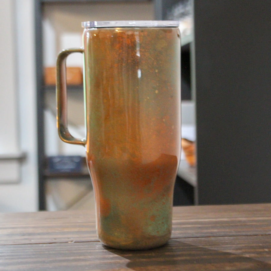 LLB-025 24oz Rustic Patina Curved Tumbler w/ Handle