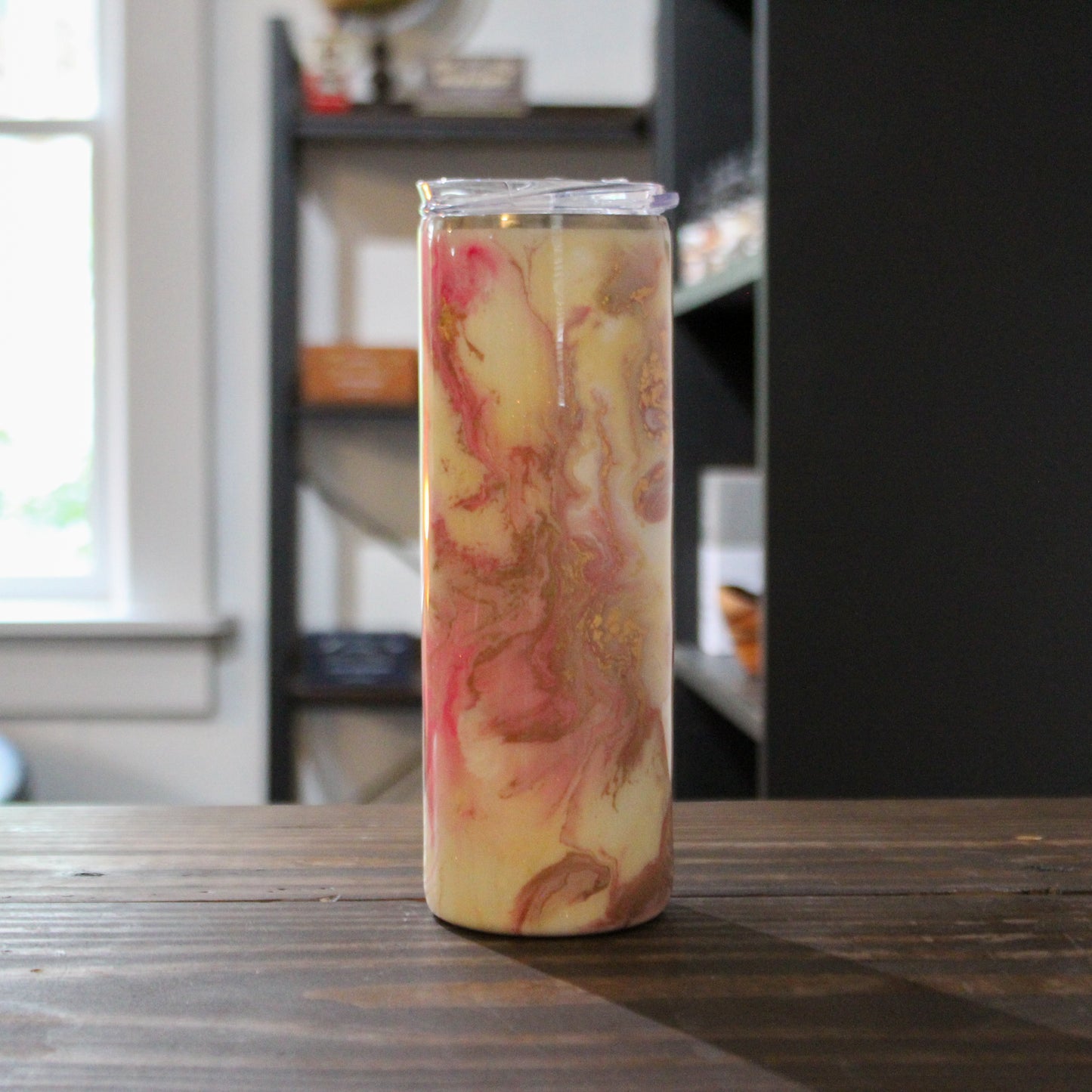 LLB-033 Pink, White & Gold Marble 20oz Slim Tumbler
