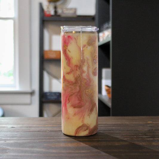 LLB-033 Pink, White & Gold Marble 20oz Slim Tumbler