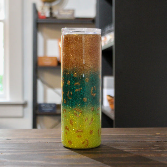 LLB-041 Gold, Green & Yellow Leopard Split 20oz Slim Tumbler