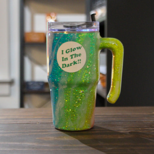 LLB-043 Glow in the Dark Glitter Rainbow 20oz Curved Handle Tumbler