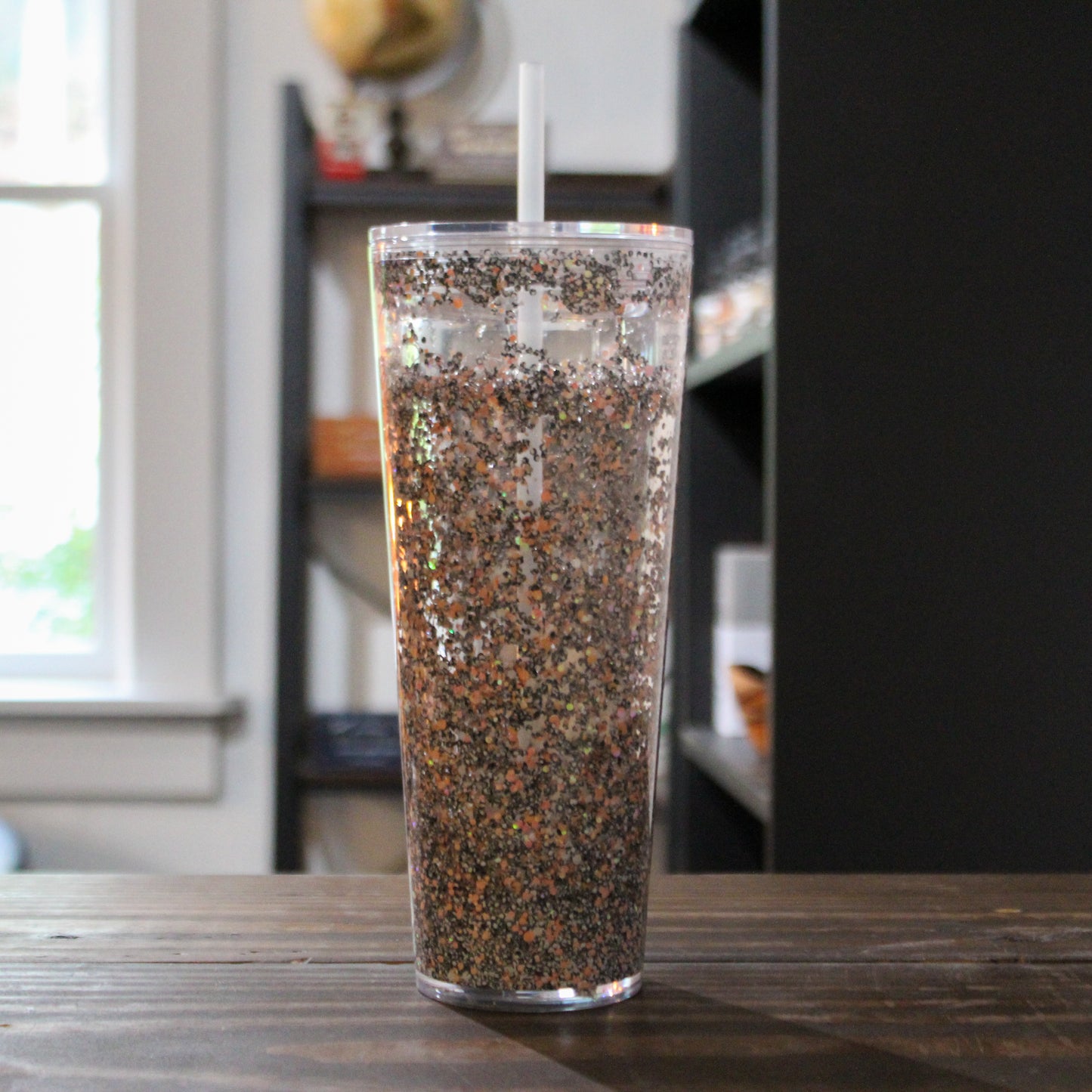 LLB-045 Black, Orange & White 24oz Snow Globe Tumbler