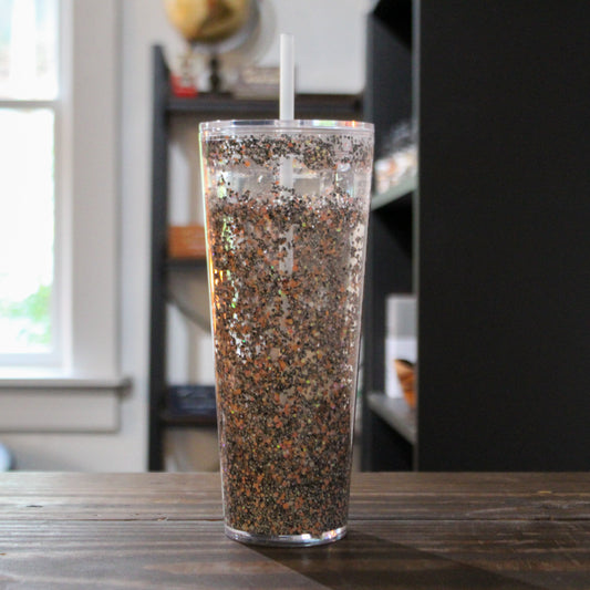 LLB-045 Black, Orange & White 24oz Snow Globe Tumbler