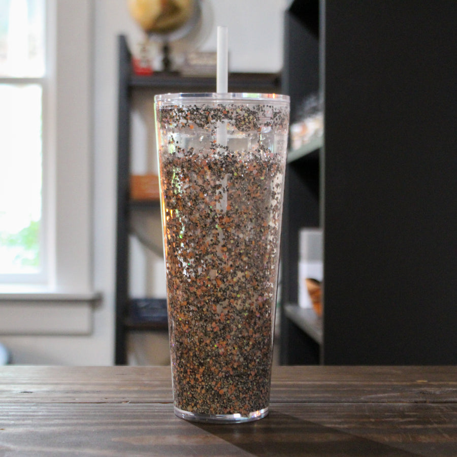 LLB-045 Black, Orange & White 24oz Snow Globe Tumbler