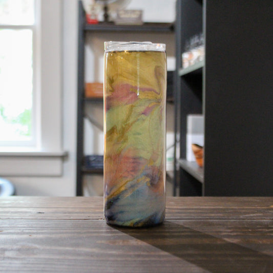 LLB-046 Pastel & Gold Marble 20oz Slim Tumbler