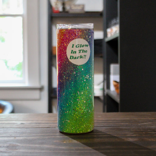 LLB-047 Glitter Rainbow Glow-in-the-Dark 20oz Slim Tumbler