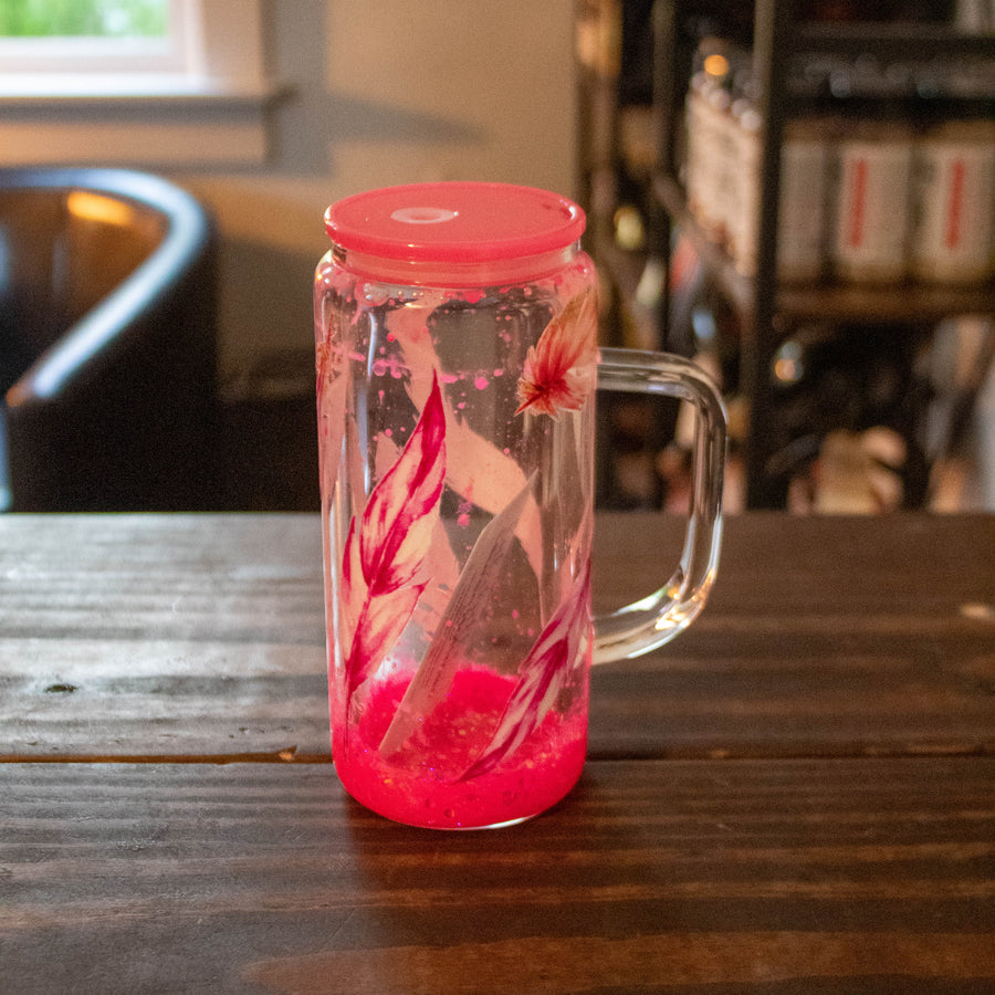 LLB-057 Pink Feather Snowglobe Acrylic Mug