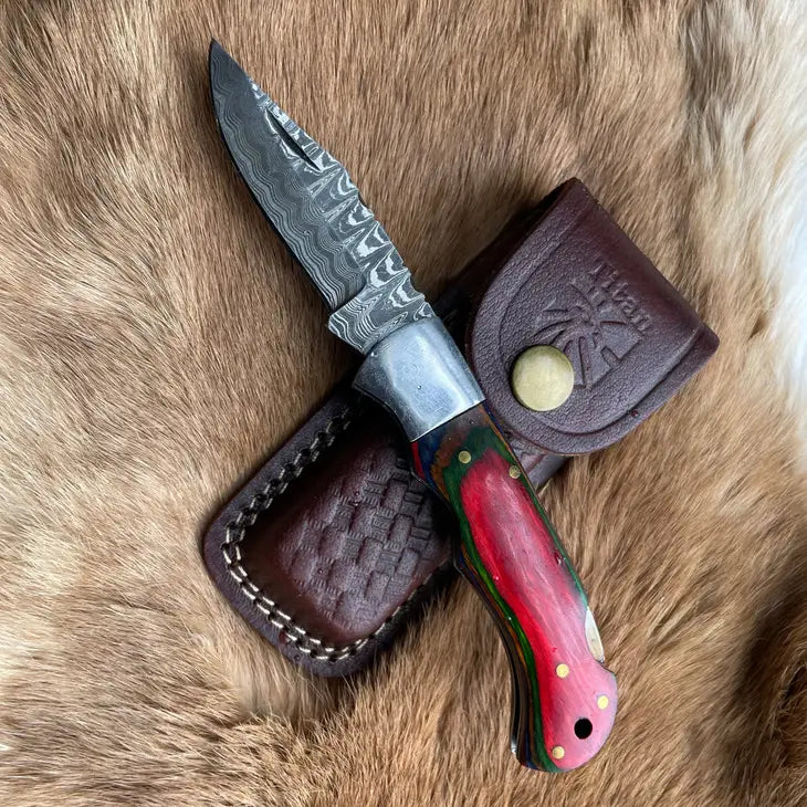 Red Diamond Damascus Folder