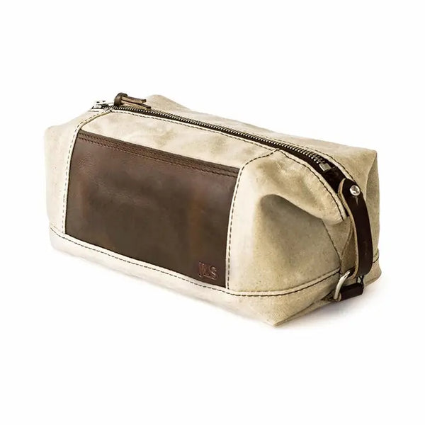 Expandable Waxed Canvas Leather Accented Dopp Kit (Natural)