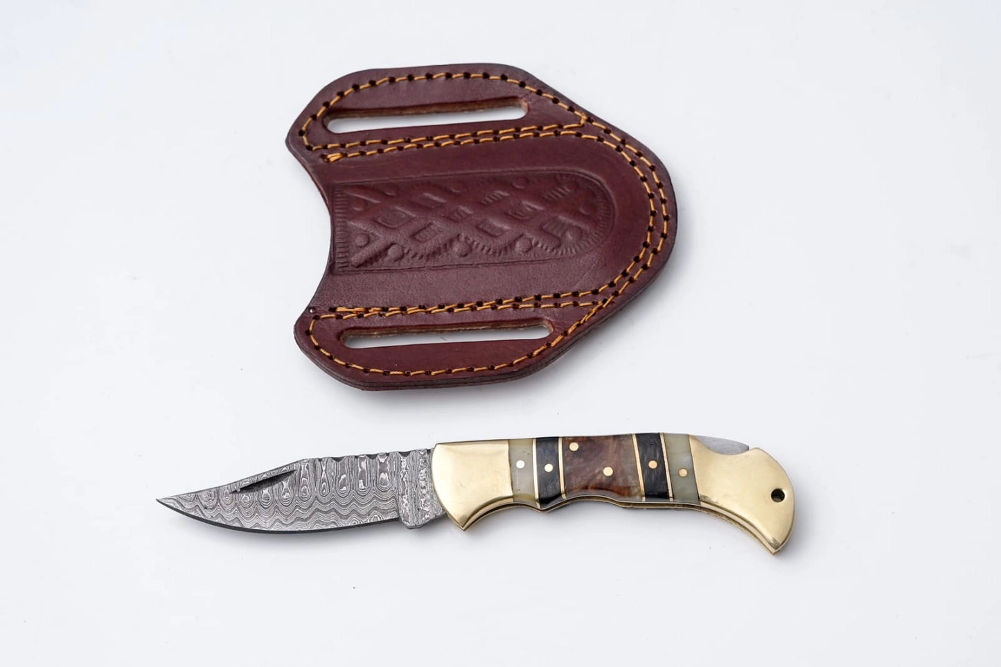 Brass and Bone Damascus Folder