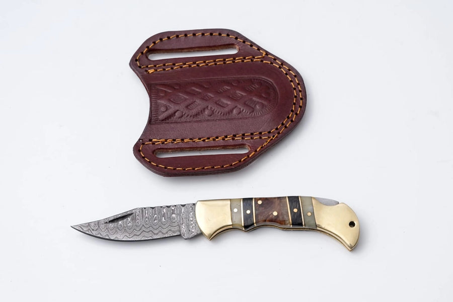 TKC-TF-099 - Brass and Bone Damascus Folder