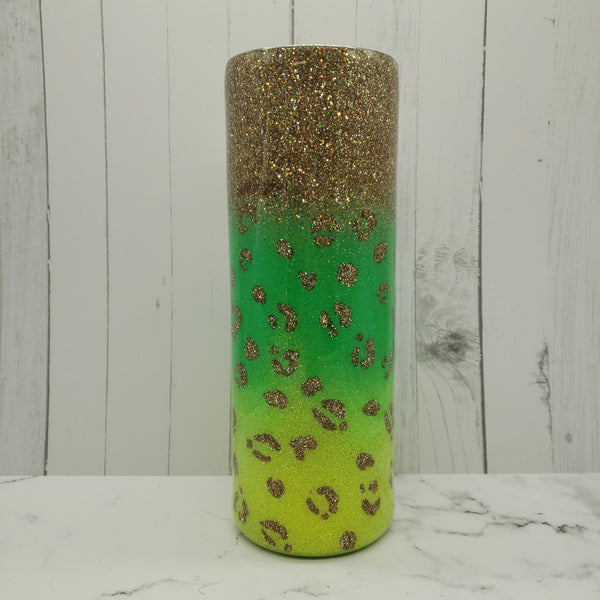 Gold, Green, and Yellow Leopard Glitter 20Oz Skinny